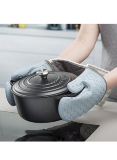 FALMER Heavy Duty Double Silicone Oven Mitts, Blue (37.5" Length)  - Image 2