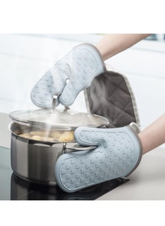 FALMER Heavy Duty Double Silicone Oven Mitts, Blue (37.5" Length)  - Image 3