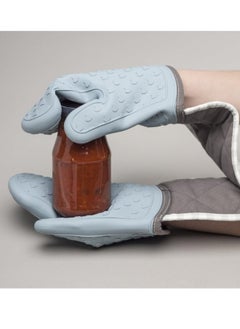 FALMER Heavy Duty Double Silicone Oven Mitts, Blue (37.5" Length)  - Image 4
