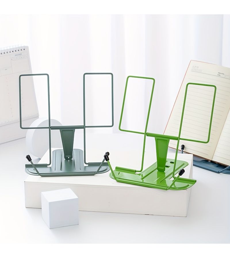 Dark Green Adjustable Foldable Metal Book Stand for Desk Reading Typing Holder - Image 1