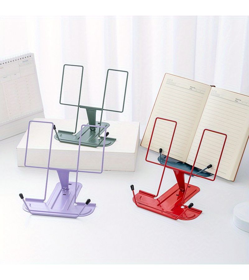 Dark Green Adjustable Foldable Metal Book Stand for Desk Reading Typing Holder - Image 4