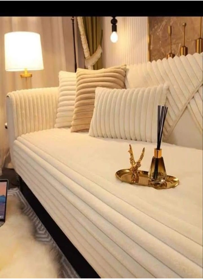 ماركة غير محددة - طقم مفارش ركنة فرو بابلز (فرو الارنب) - 9 قطع - اوف وايت - Image 1
