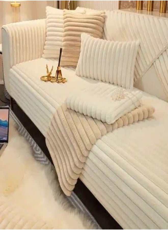 ماركة غير محددة - طقم مفارش ركنة فرو بابلز (فرو الارنب) - 9 قطع - اوف وايت - Image 1