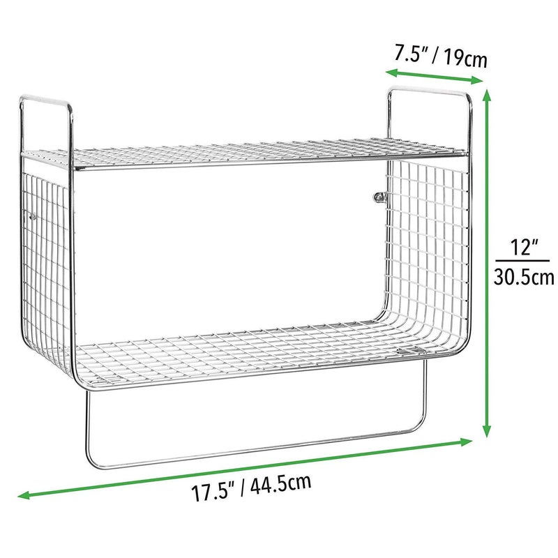 Indian Decor 31598 Metal Wire Farmhouse Wall Decor Storage Organizer 2 Tier Shelf with Towel Bar for Bathroom Laundry Room Kitchen Garage Wall Mount Chrome  - Image 3