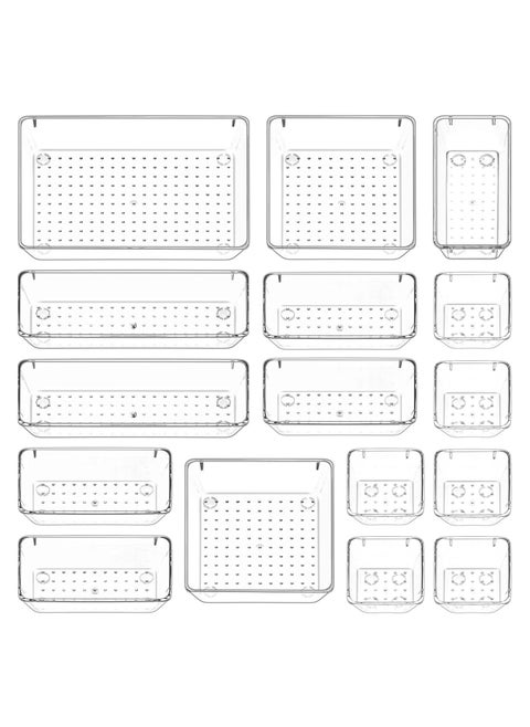16 Pcs Desk Drawer Organizers Trays Set Clear Plastic Storage Bins Bathroom Drawer Tray Dividers Vanity Trays Organizer for Bedroom Dresser Makeup Kitchen Utensil Office