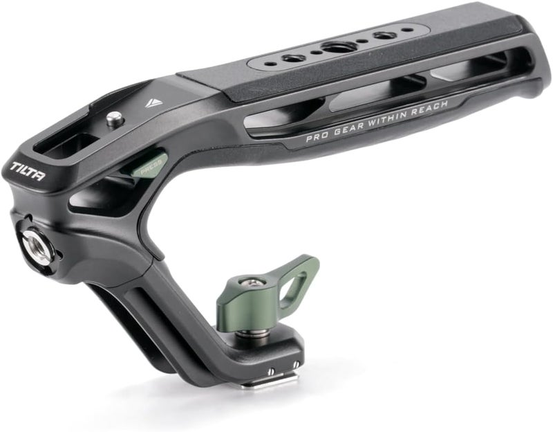 Tilta Xeno Top Handle for Filmmakers & Cameras - Black | Aluminum Alloy and Silicone Build | 1/4″-20 and 3/8″-16 Threads w/Locating Points | Safety Release Pin | Comfortable Handling (Cold Shoe) - Image 1