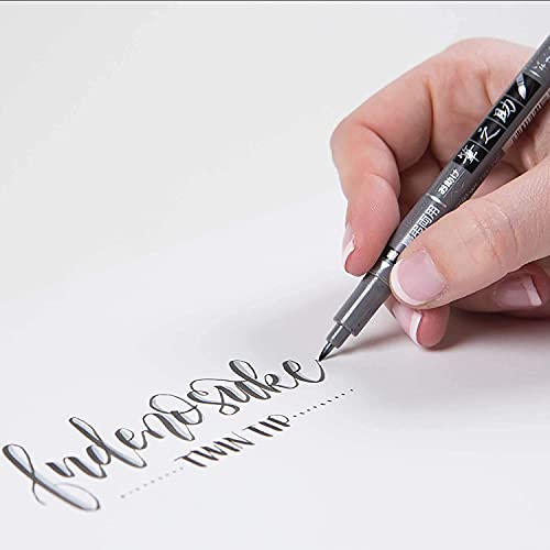 Tombow Fudenosuke Brush Pen Set, Soft tip, Hard tip and Dual Pen (Black + Grey) Set, Black Ink - Image 3