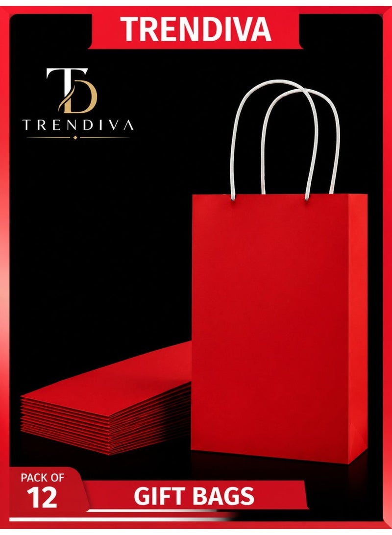 Trendiva Premium Red Kraft Paper Gift Bags (Pack of 12) - Eco-Friendly Reusable Shopping Bags with Reinforced Twisted White Handles for Holidays, Birthdays, Weddings, and Retail Merchandise - Medium Size - Image 1