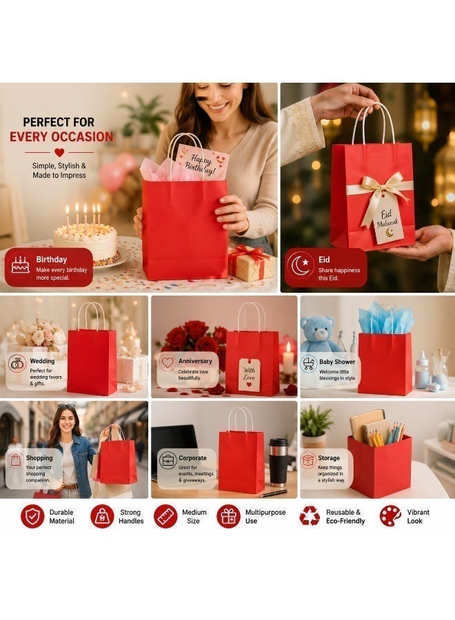 Trendiva Premium Red Kraft Paper Gift Bags (Pack of 12) - Eco-Friendly Reusable Shopping Bags with Reinforced Twisted White Handles for Holidays, Birthdays, Weddings, and Retail Merchandise - Medium Size - Image 3