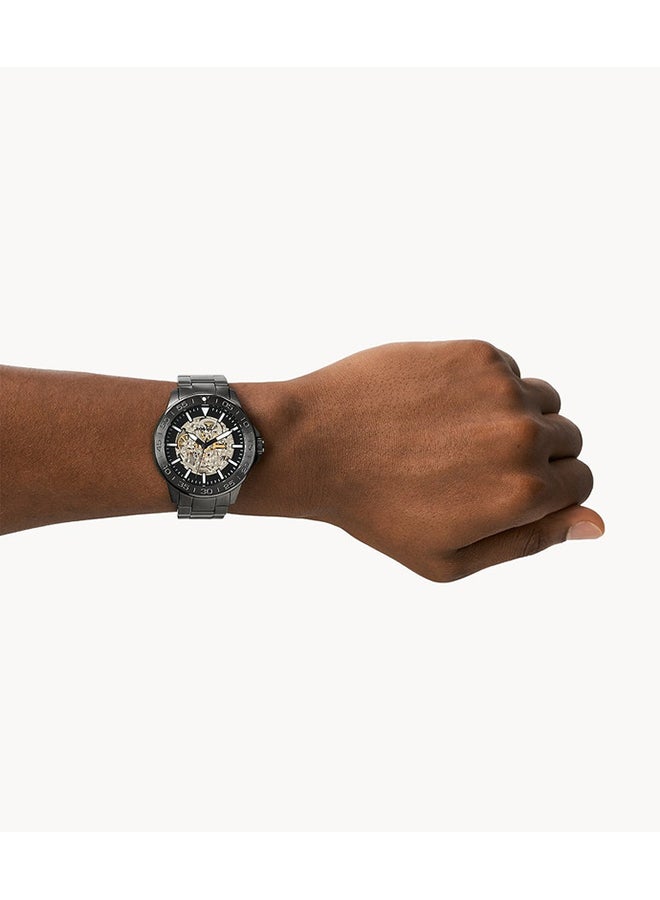 FOSSIL Unisex Bannon Automatic Stainless Steel Wrist Watch BQ2678 - 45mm - Smoke - Image 3