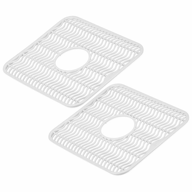 2 Pc Protective Kitchen Sink Mat Dish Rack Cushion Drainer Pad White 11" x 12" - Image 4