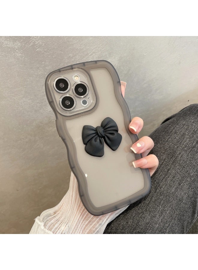 NIBEMINENT Wave Edged Bow Protective TPU Case Cover For iPhone 16 Pro, Black