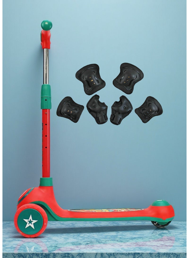 إيزي فيتشور سكوتر ركل للأطفال من إيزي فيوتشر: تصميم قابل للطي، مقبض قابل لضبط الارتفاع، عجلات LED، فرامل خلفية وموسيقى للأعمار من 3 إلى 8 سنوات، بما في ذلك مجموعة معدات الحماية - Image 1