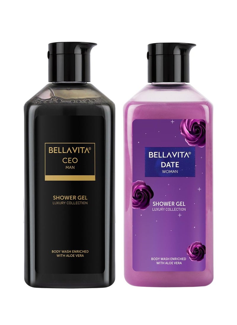 Bella Vita - Bella Vita Luxury CEO Man and Date Woman Body Wash Refreshing Shower Gel for Deep Cleansing Hydrating and Moisturising Skin with Aloe Vera 250 ml Each - Image 1