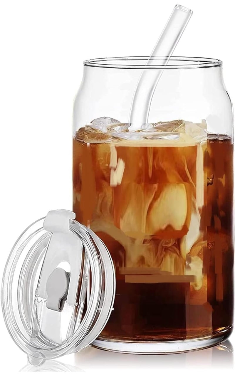 SKDBPM Can with Straw Transparent Glass Fruit Juice Milk Sipper Tumbler Mug with Lid and Glass Straw 540ml Pack of 1 Plastic LID Sipper - Image 2