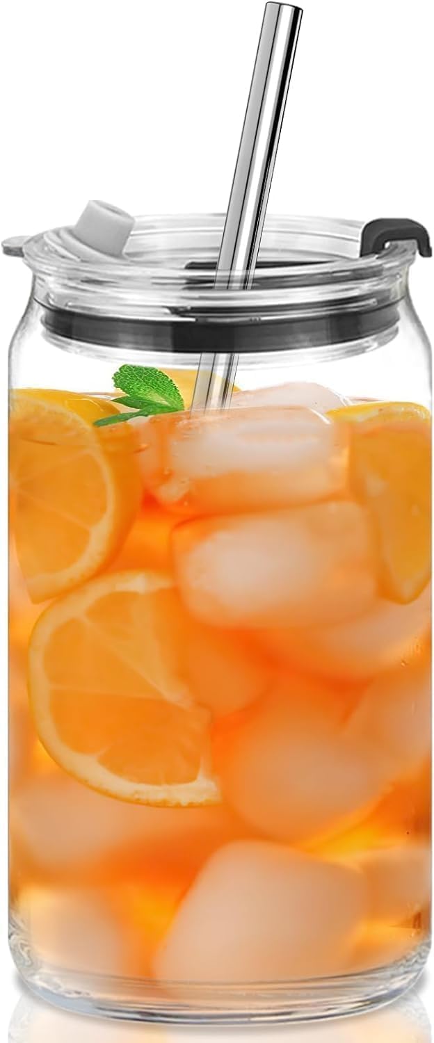 SKDBPM Can with Straw Transparent Glass Fruit Juice Milk Sipper Tumbler Mug with Lid and Glass Straw 540ml Pack of 1 Plastic LID Sipper - Image 3