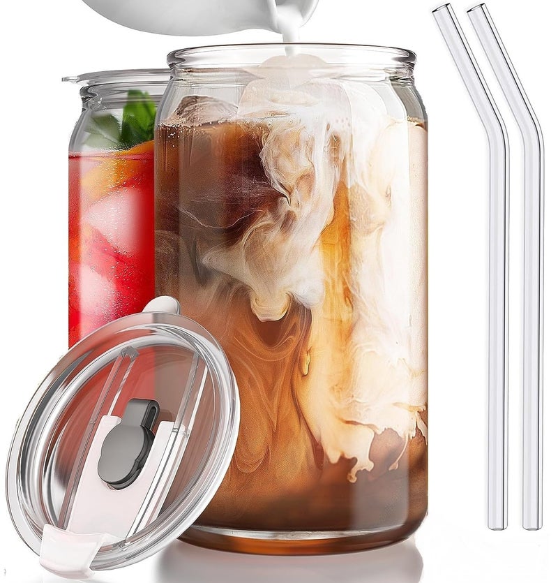 SKDBPM Can with Straw Transparent Glass Fruit Juice Milk Sipper Tumbler Mug with Lid and Glass Straw 540ml Pack of 1 Plastic LID Sipper - Image 5