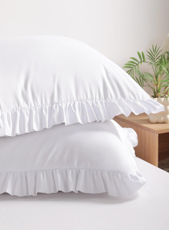 BEDSUM Ruffled Pillow Shams, Standard 20x26 Set of 2, Brushed Microfiber Pillowcases with Envelope Closure, Soft Wrinkle-Resistant, White - Image 1
