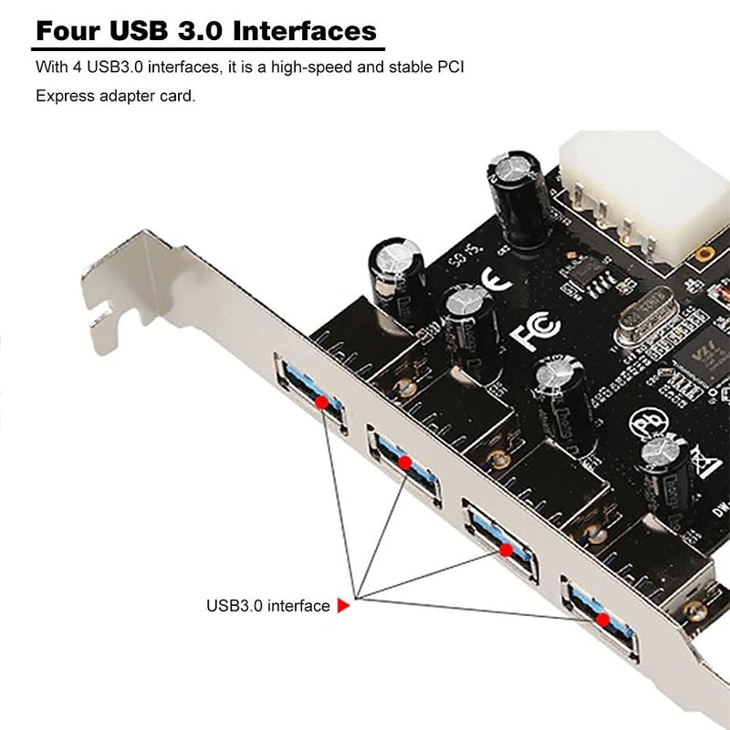 Tobo USB 3.0 Expansion 4 Ports PCIe Card USB 3.0 Express Card Desktop Compatible Windows XP/7/8/10, Superspeed 5.0Gbps Controller Card Conversion Adapter Module Board with Power Port TD-743PC-001 - Image 3