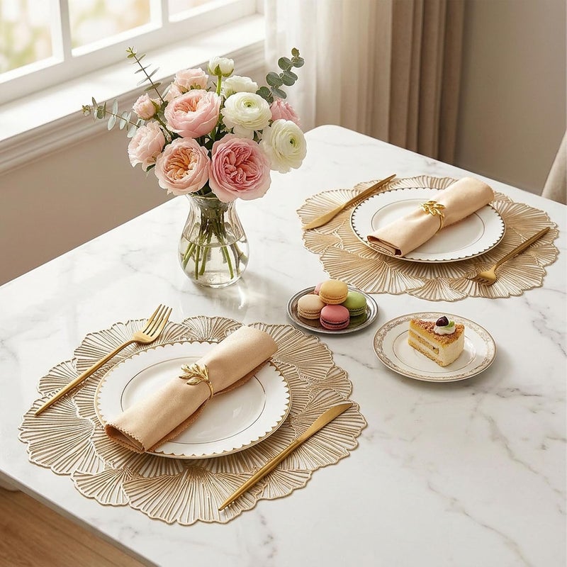 Evevda Round Placemats Set of 6, Gold Ginkgo Leaf Placemats 15 Inch Washable Holiday Decoration Table Mats for Indoor Outdoor Activities Farmhouses Hotels - Image 4