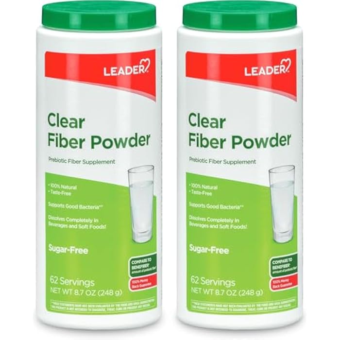 Leader Prebiotic Fiber Supplement Powder for Digestive Health, 100% Natural Daily Fiber Powder, Sugar-Free, Taste-Free, Gluten Free, Non-GMO, Unflavored (Pack of 2) - Image 1