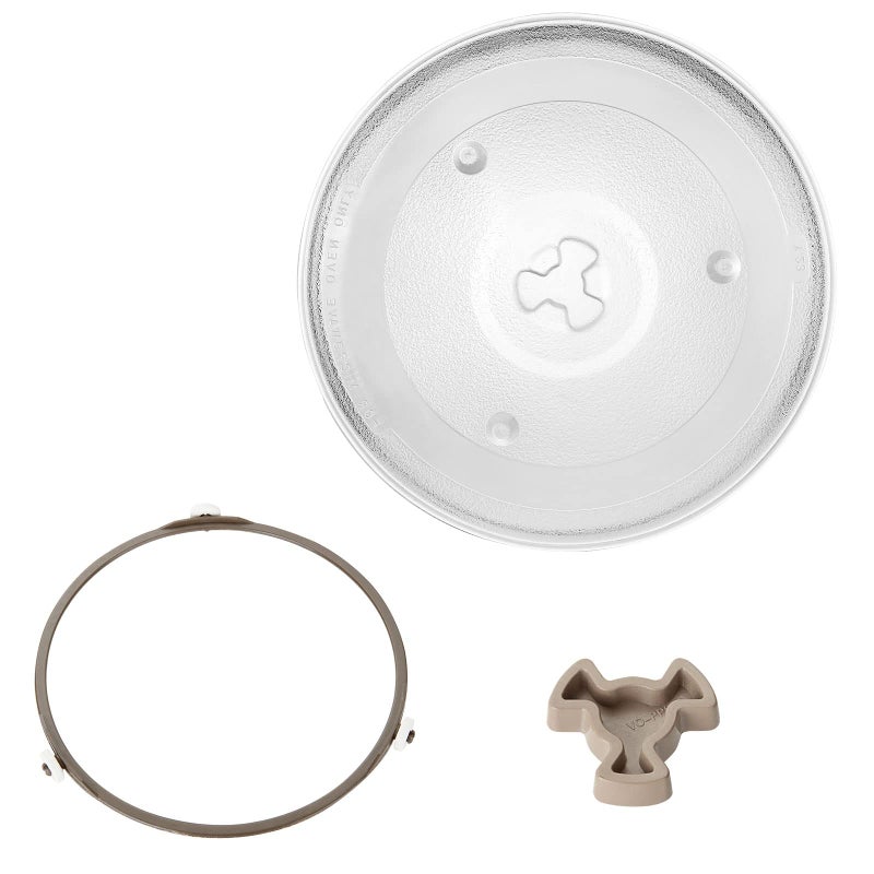 JMIATRY Microwave Turntable Glass Plate 270mm Microwave Plate Replacement 3 Fixers Microwave Glass Plates with Turntable Ring and Support