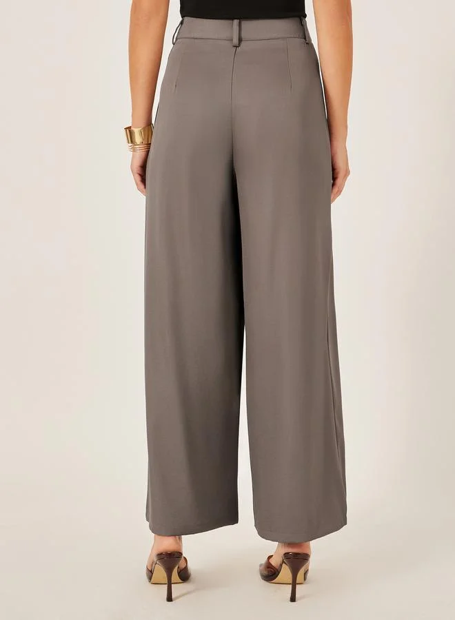 Styli Pleated Beige Wide Leg Pants for Women