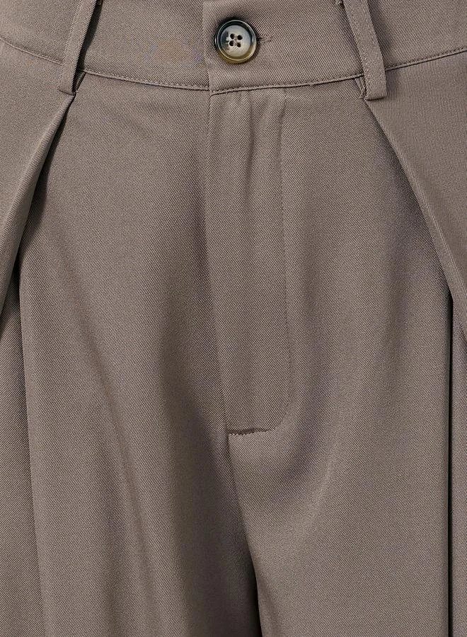 Styli Pleated Beige Wide Leg Pants for Women