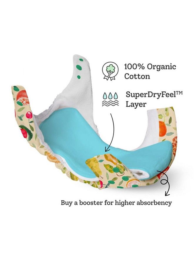 Superbottoms Uno Freesize Cloth Diaper ; Cloth Diaper For Babies 3M To 3Y ; Washable & Reusable Cloth Diaper ; Comes With Cloth Diaper Inserts ; 1 Organic Cotton Soaker + 1 Booster ; Fruit Brust - Image 5