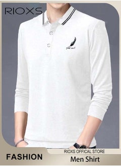 RIOXS Men's Slim-fit Polo Shirt, Basic Long Sleeve T-Shirt, Comfy Breathable Shirt, Classic 3-Button Closure Tops, Reliable Option for Any Man Seeking Comfort without Compromising on Style  - Image 1