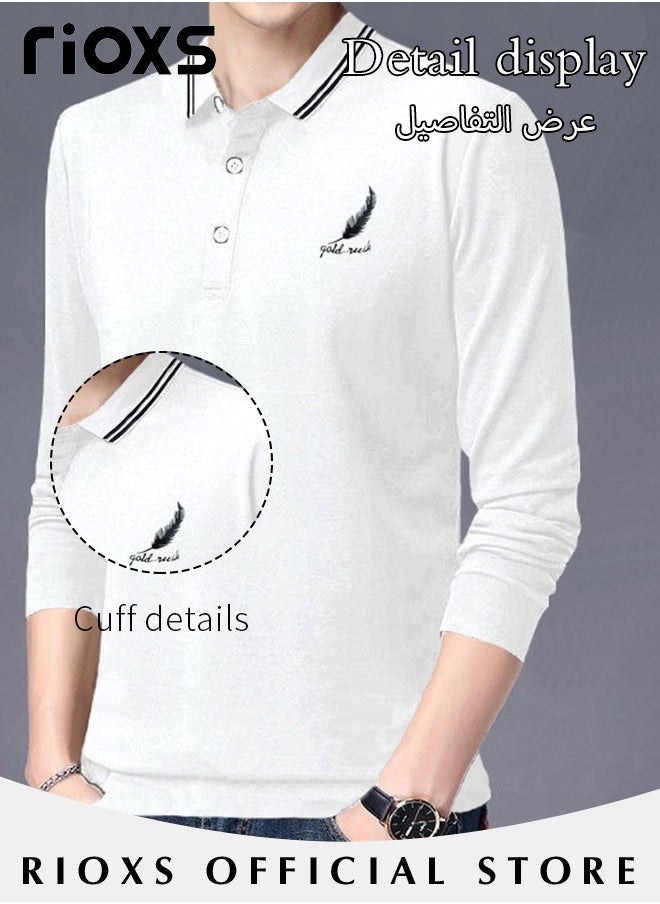 RIOXS - Men's Slim-fit Polo Shirt, Basic Long Sleeve T-Shirt, Comfy Breathable Shirt, Classic 3-Button Closure Tops, Reliable Option for Any Man Seeking Comfort without Compromising on Style - Image 1