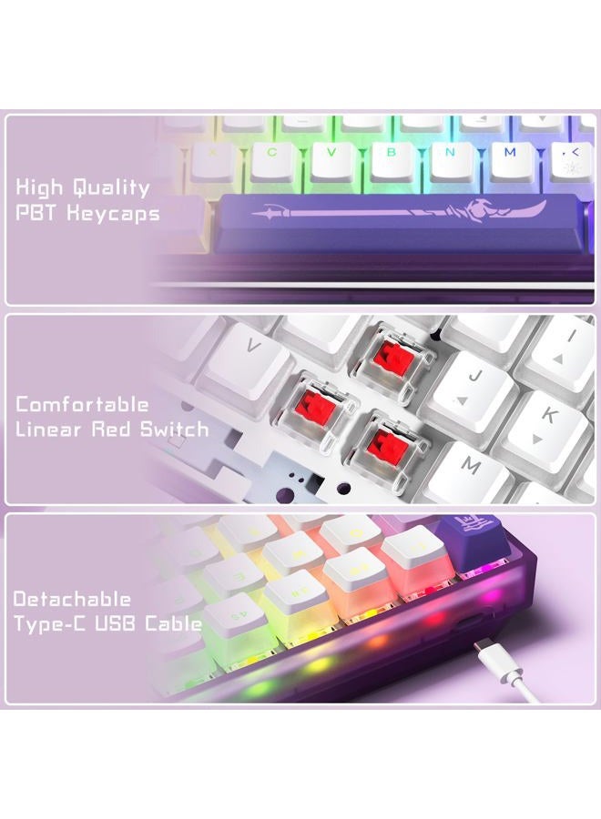 Womier لوحة مفاتيح ميكانيكية RGB سلكية 60% WK61 V2، لوحة مفاتيح قابلة للتبديل مع مفاتيح كريمية مع مفاتيح PBT، مفتاح أحمر خطي لويندوز / ماك (أرجواني) - Image 3