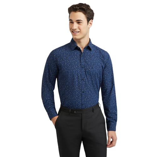 Raymond Cotton Men's Print Slim Fit Shirt (RCSQ01680-B4_Medium Blue - Image 1