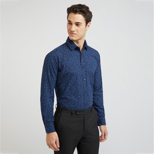 Raymond Cotton Men's Print Slim Fit Shirt (RCSQ01680-B4_Medium Blue - Image 2