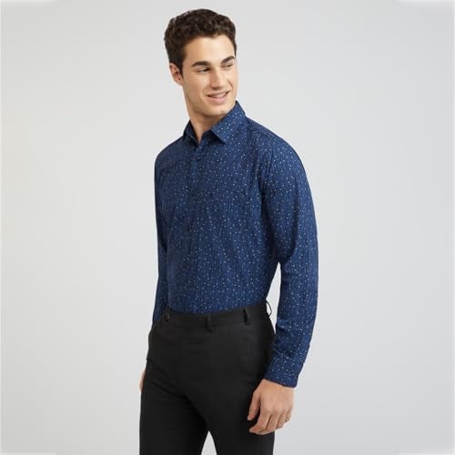 Raymond Cotton Men's Print Slim Fit Shirt (RCSQ01680-B4_Medium Blue - Image 3