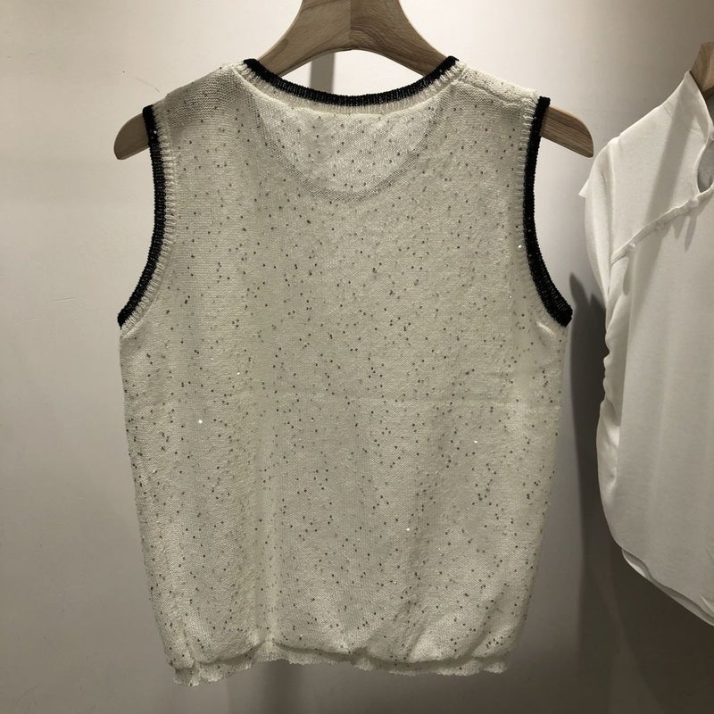 Women's Sequin High-Stretch Knit Vest, Round Neck, Ice Silk, Loose Fit - Image 2