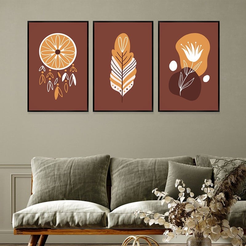 Marktna Three canvas prints in a bohemian art style with a hollow frame, measuring (120×60), three pieces - Image 2