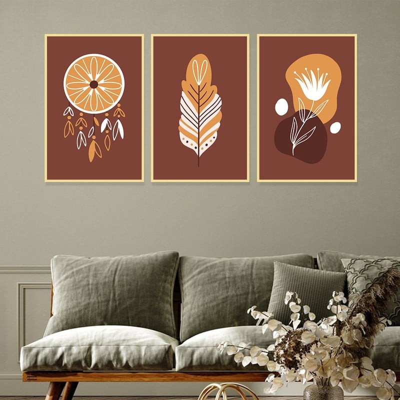 Marktna Three canvas prints in a bohemian art style with a hollow frame, measuring (120×60), three pieces - Image 1