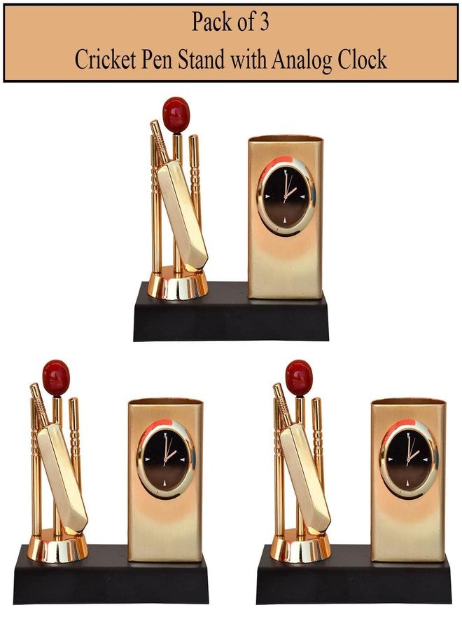 Saugat Traders Corporate Return Gifts Metal Cricket Pen Stand with Clock Pack of 3 Paper Carry Bag Gifting Diwali Bulk New Year Gift for Clients, Office Employees, Cricketers, Players, Team Members - Image 2