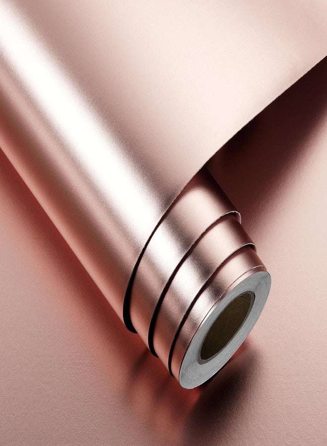 FunStick Pink Rose Gold Metallic Wallpaper Peel and Stick Metal Contact Paper for Appliances Cabinets Desk Refrigerator Vinyl Wrap Waterproof Removable Wall Paper for Kitchen Girls Bedroom 15.8"x78.8" - Image 1