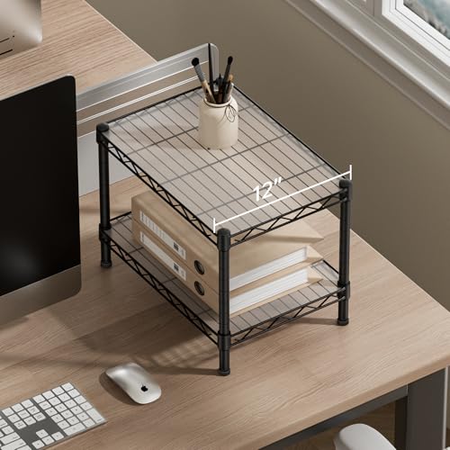 SINGAYE 2 Small Shelves Kitchen Storage Shelf Wire Shelving Unit Metal Shelf Adjustable Organizers Storage Shelving for Office Pantry Black 12" D X 18" W X 12" H - Image 4