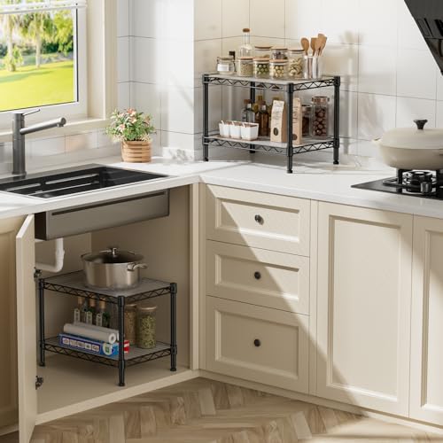 SINGAYE 2 Small Shelves Kitchen Storage Shelf Wire Shelving Unit Metal Shelf Adjustable Organizers Storage Shelving for Office Pantry Black 12" D X 18" W X 12" H - Image 5