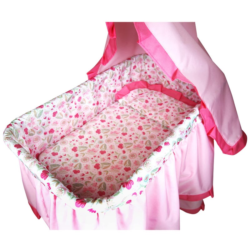 Lissi Deluxe Canopy Doll Bed  Pink  Floral  Sleep Accessory for Dolls Up to 18 Tiered Bed Linens SmoothRolling Wheels Roleplay Toy Kids 3 - Image 3