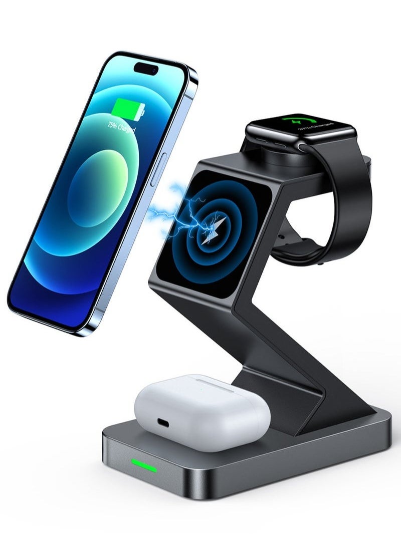 XiuWoo - 3 in 1 Wireless Charger for MagSafe, Wireless Charging Station Compatible with iPhone 14 13 12 Pro Max, for Apple Watch - Image 1