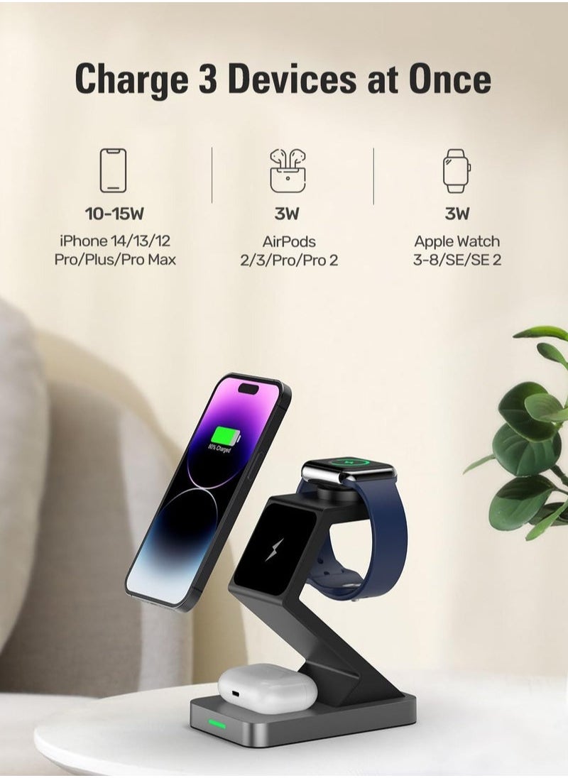 XiuWoo - 3 in 1 Wireless Charger for MagSafe, Wireless Charging Station Compatible with iPhone 14 13 12 Pro Max, for Apple Watch - Image 1