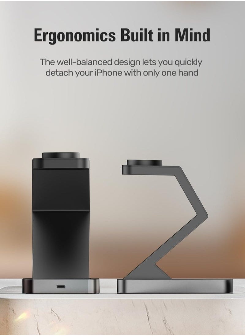 XiuWoo - 3 in 1 Wireless Charger for MagSafe, Wireless Charging Station Compatible with iPhone 14 13 12 Pro Max, for Apple Watch - Image 1