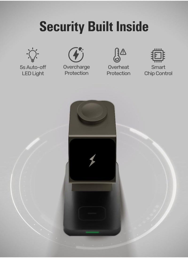 XiuWoo - 3 in 1 Wireless Charger for MagSafe, Wireless Charging Station Compatible with iPhone 14 13 12 Pro Max, for Apple Watch - Image 1