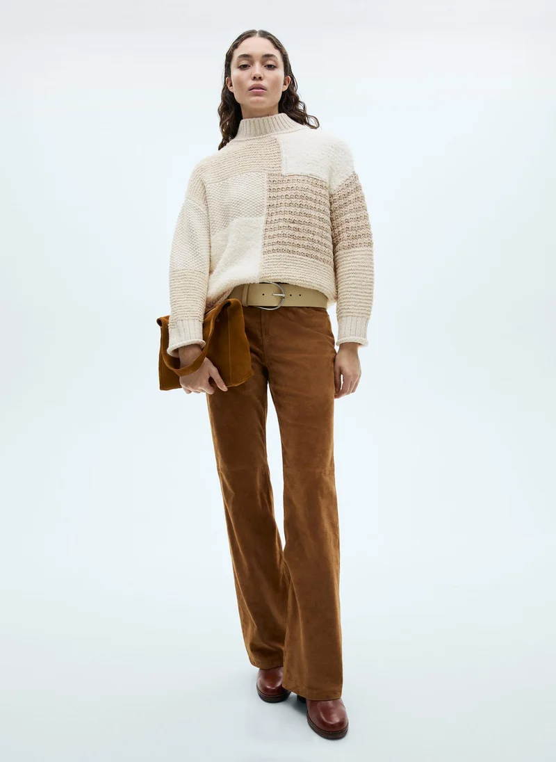 MANGO Perkins Neck Patchwork Sweater