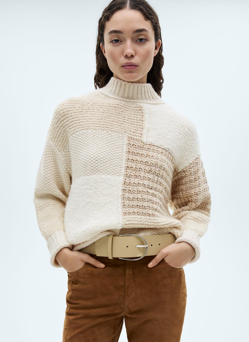 MANGO Perkins Neck Patchwork Sweater  - Image 1