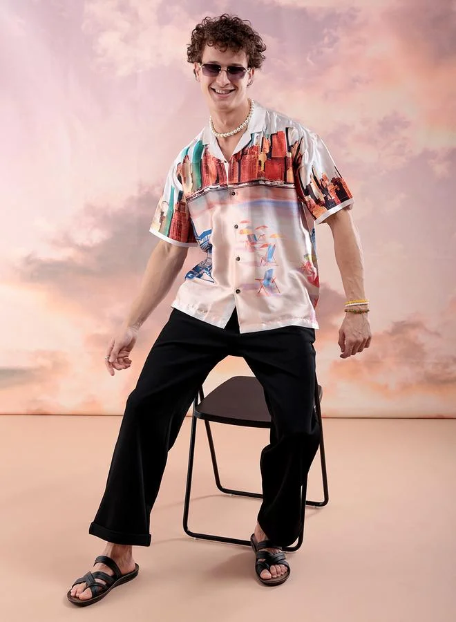 The Indian Garage Co Men Cream Graphic Print Relaxed Fit Shirt